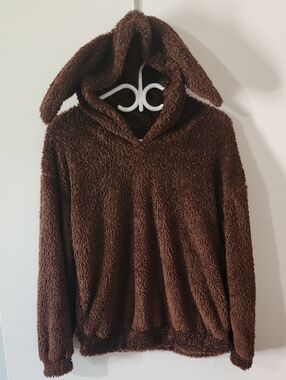 Size Small  Plush Rabit Ears Hooded Pullover Sweater